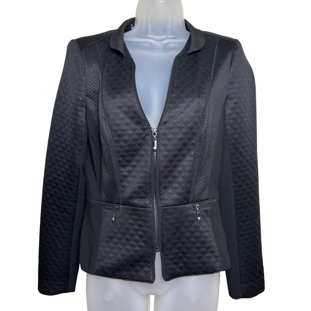 White House Black Market Quilted Diamond Zip Front Moto Blazer Jacket Womens 6